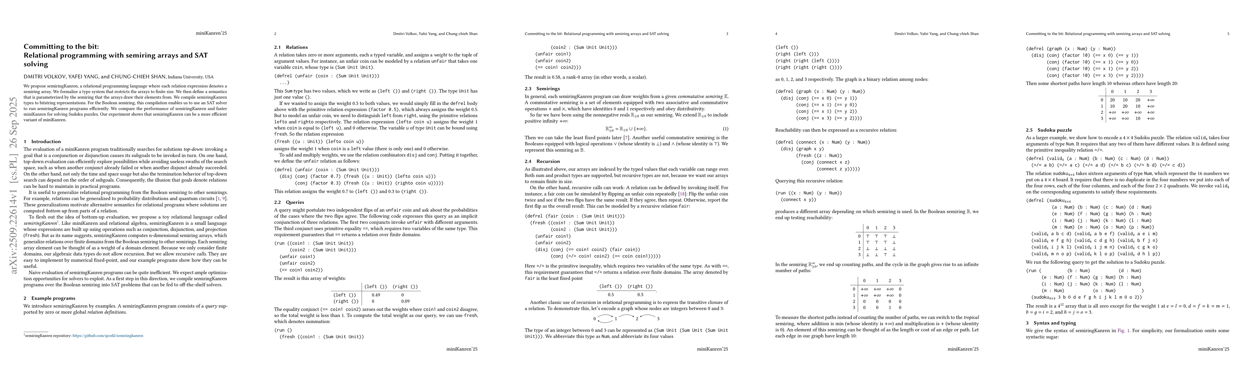 Thumbnail for Committing to the bit: Relational programming with semiring arrays and
  SAT solving