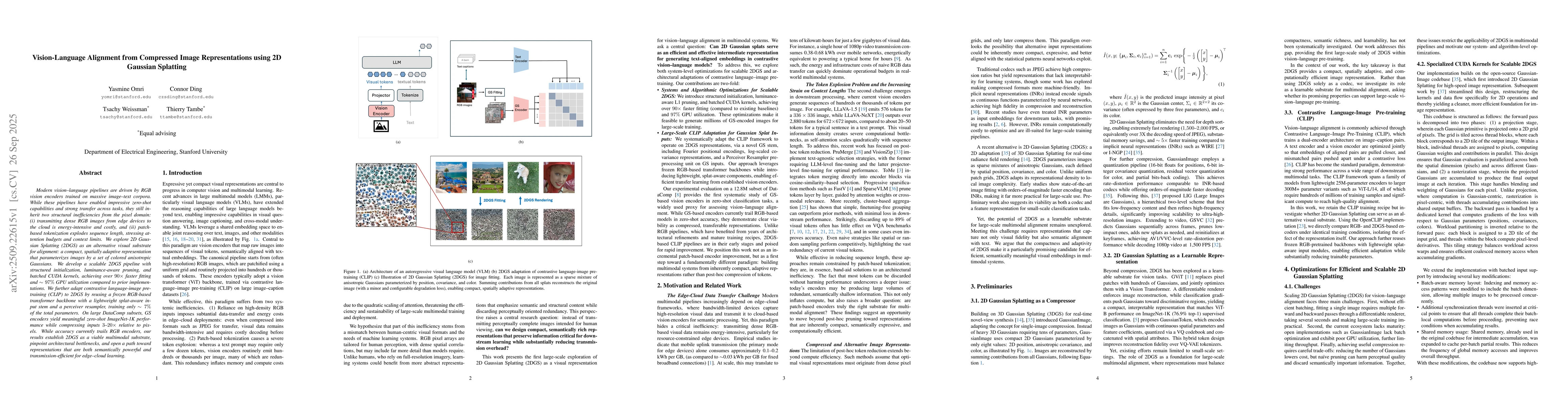 Thumbnail for Vision-Language Alignment from Compressed Image Representations using 2D
  Gaussian Splatting