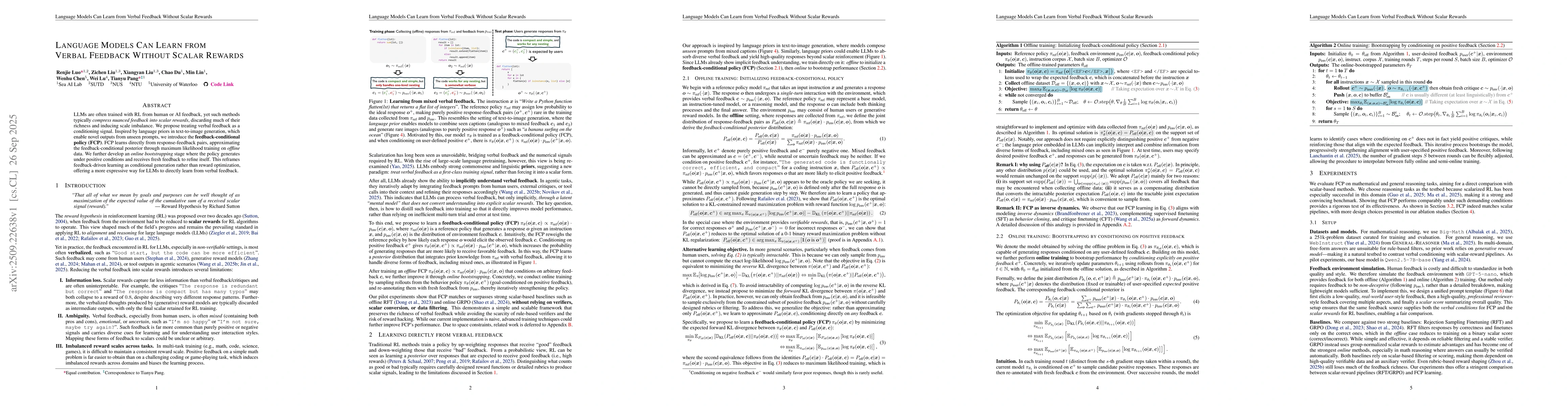 Thumbnail for Language Models Can Learn from Verbal Feedback Without Scalar Rewards
