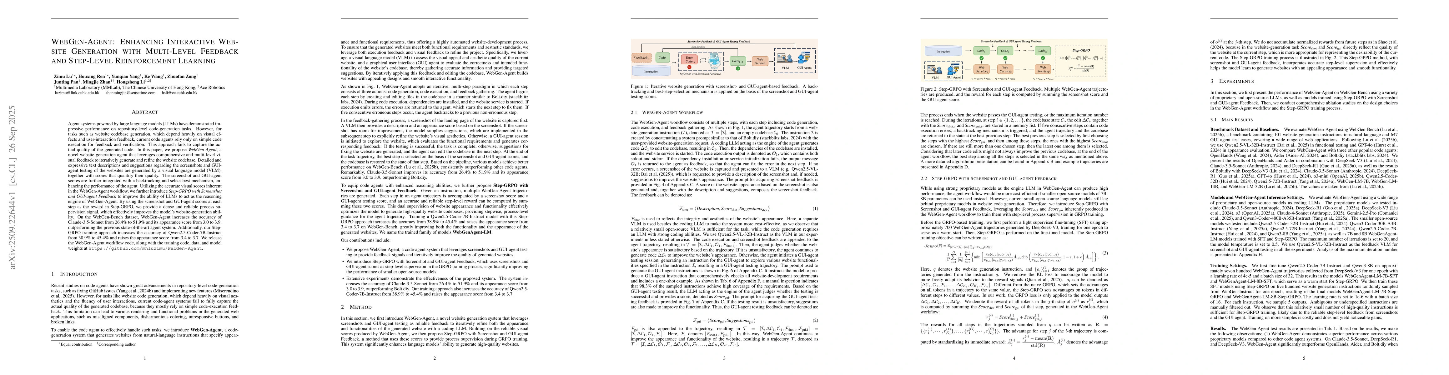 Thumbnail for WebGen-Agent: Enhancing Interactive Website Generation with Multi-Level
  Feedback and Step-Level Reinforcement Learning