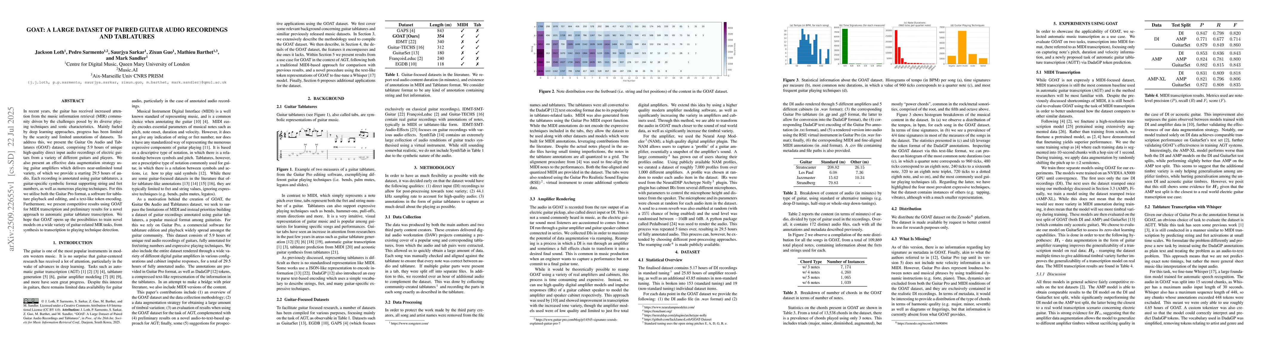 Thumbnail for GOAT: A Large Dataset of Paired Guitar Audio Recordings and Tablatures