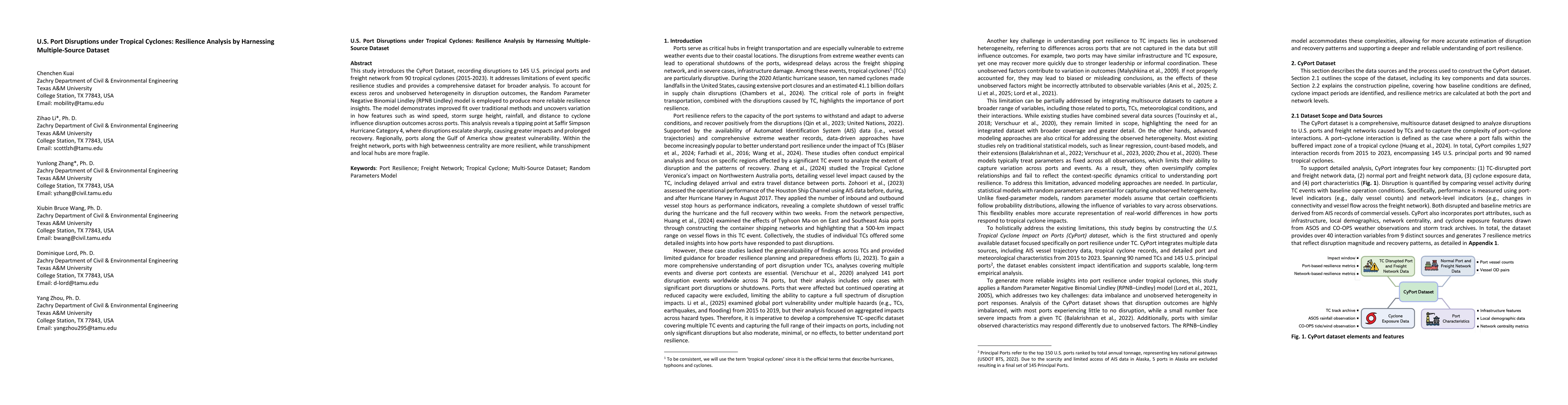 Thumbnail for U.S. Port Disruptions under Tropical Cyclones: Resilience Analysis by
  Harnessing Multiple-Source Dataset