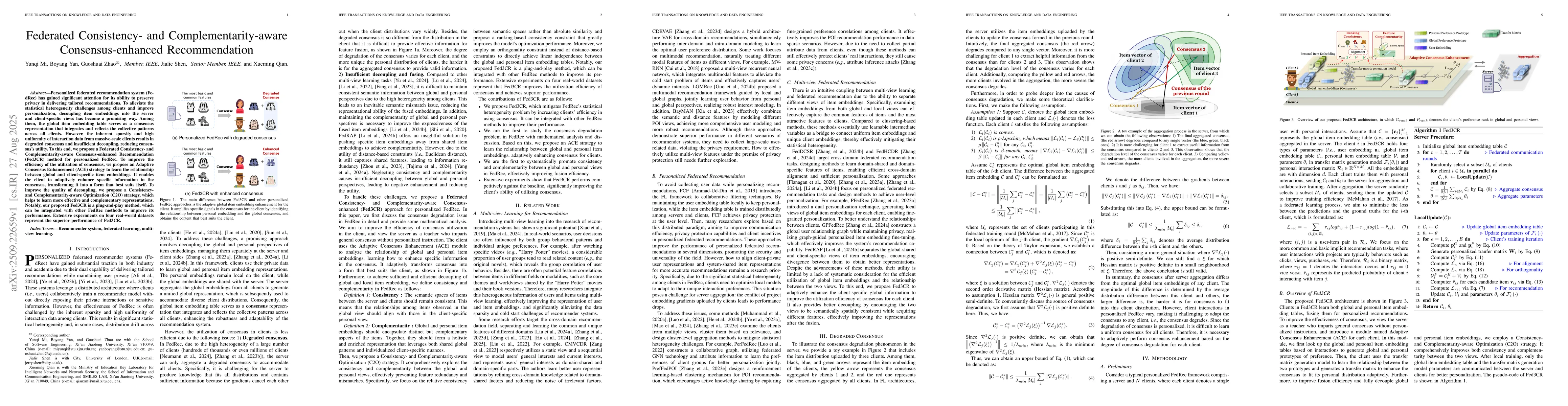 Thumbnail for Federated Consistency- and Complementarity-aware Consensus-enhanced
  Recommendation