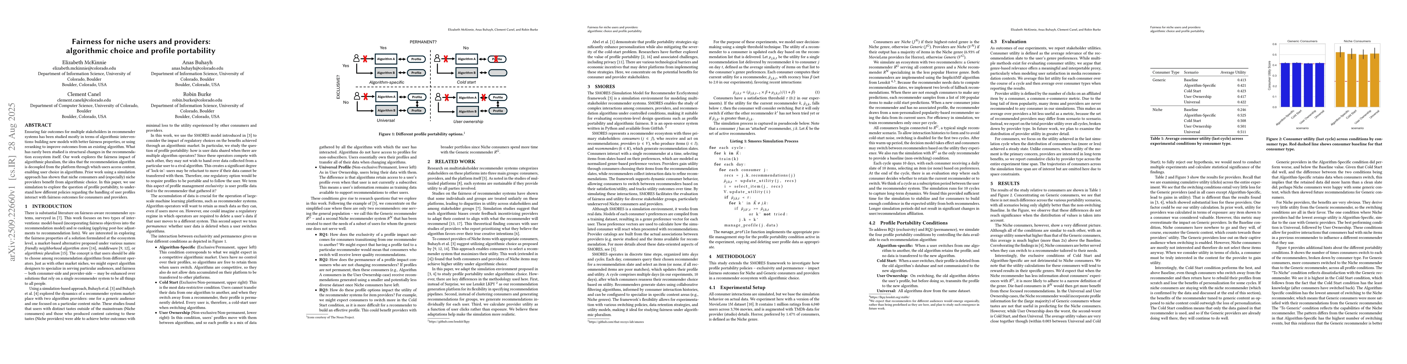 Thumbnail for Fairness for niche users and providers: algorithmic choice and profile
  portability