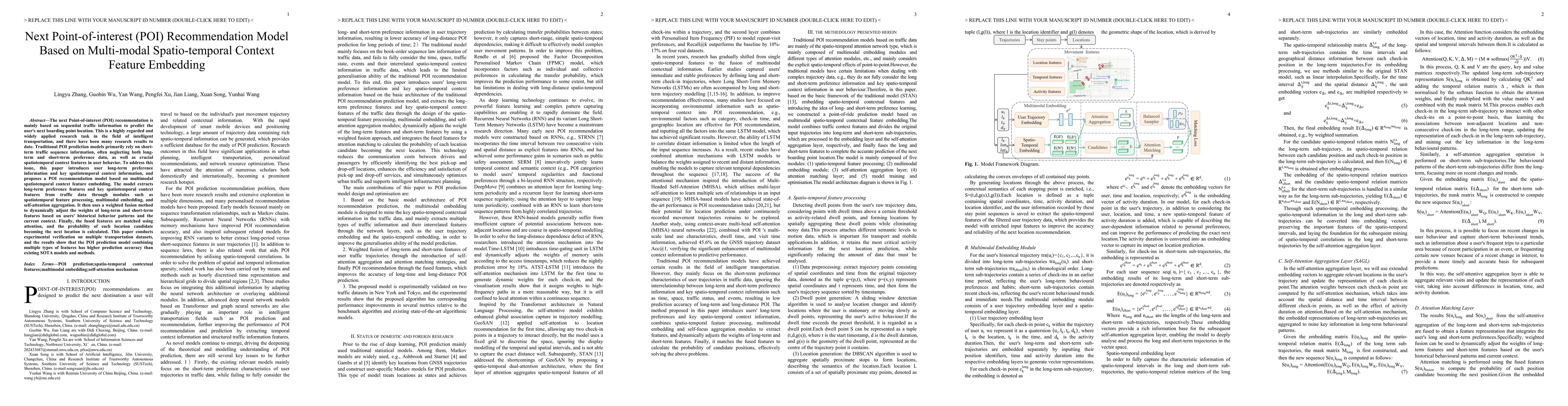 Thumbnail for Next Point-of-interest (POI) Recommendation Model Based on Multi-modal
  Spatio-temporal Context Feature Embedding