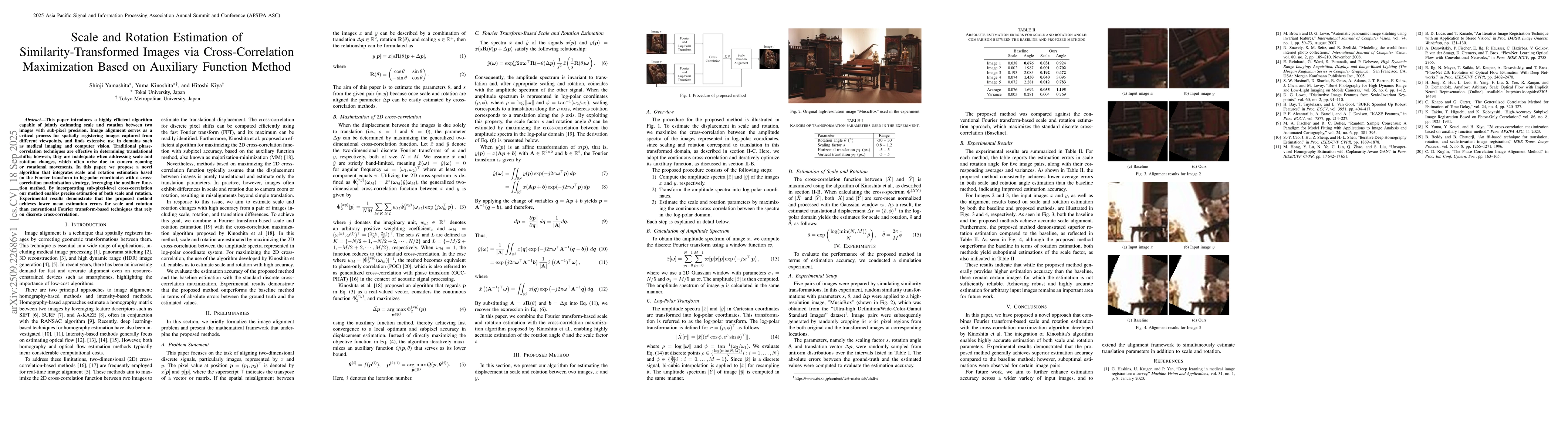 Thumbnail for Scale and Rotation Estimation of Similarity-Transformed Images via
  Cross-Correlation Maximization Based on Auxiliary Function Method