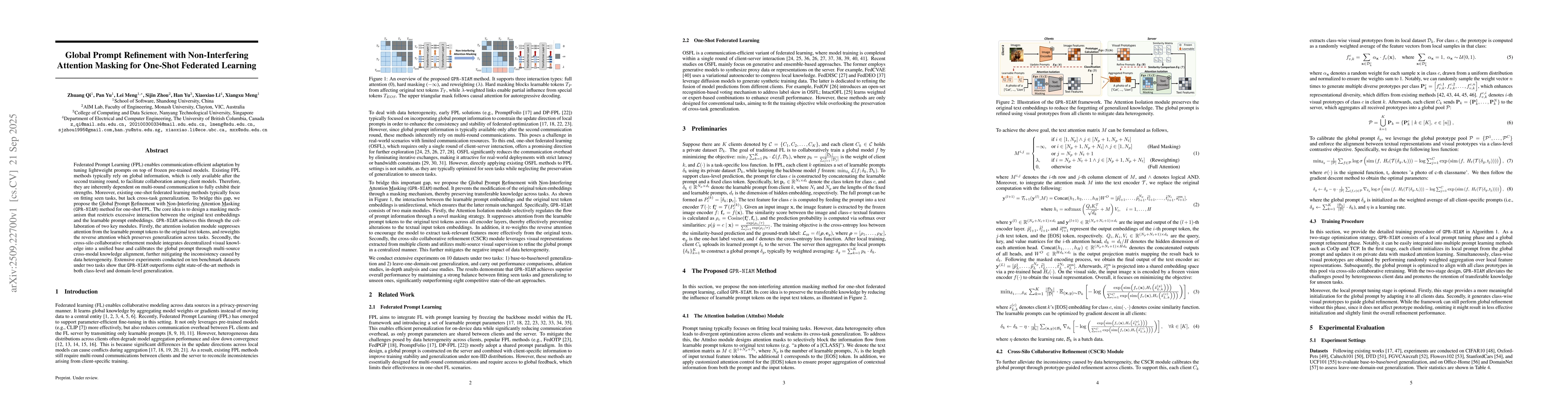 Thumbnail for Global Prompt Refinement with Non-Interfering Attention Masking for
  One-Shot Federated Learning