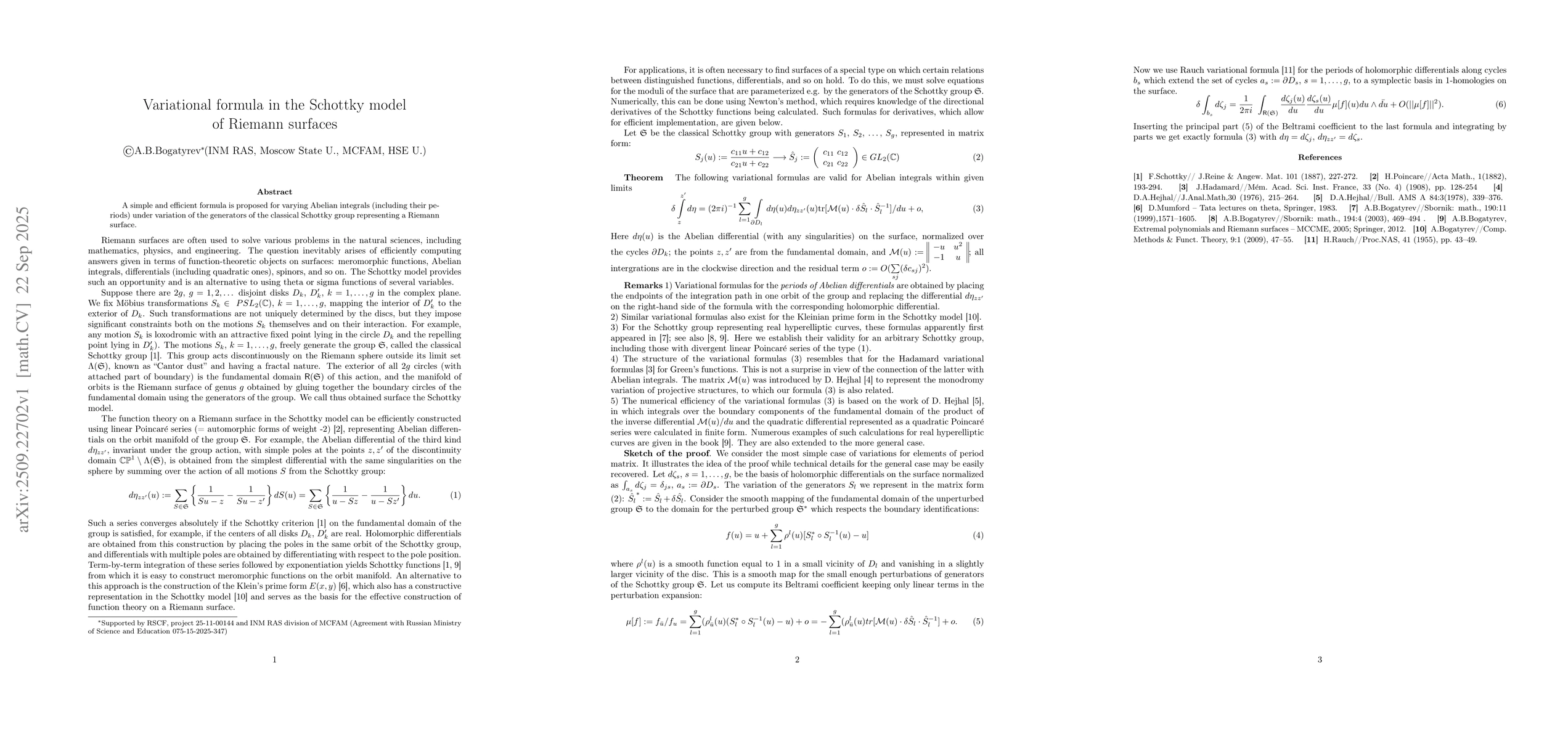 Thumbnail for Variational formula in the Schottky model of Riemann surfaces