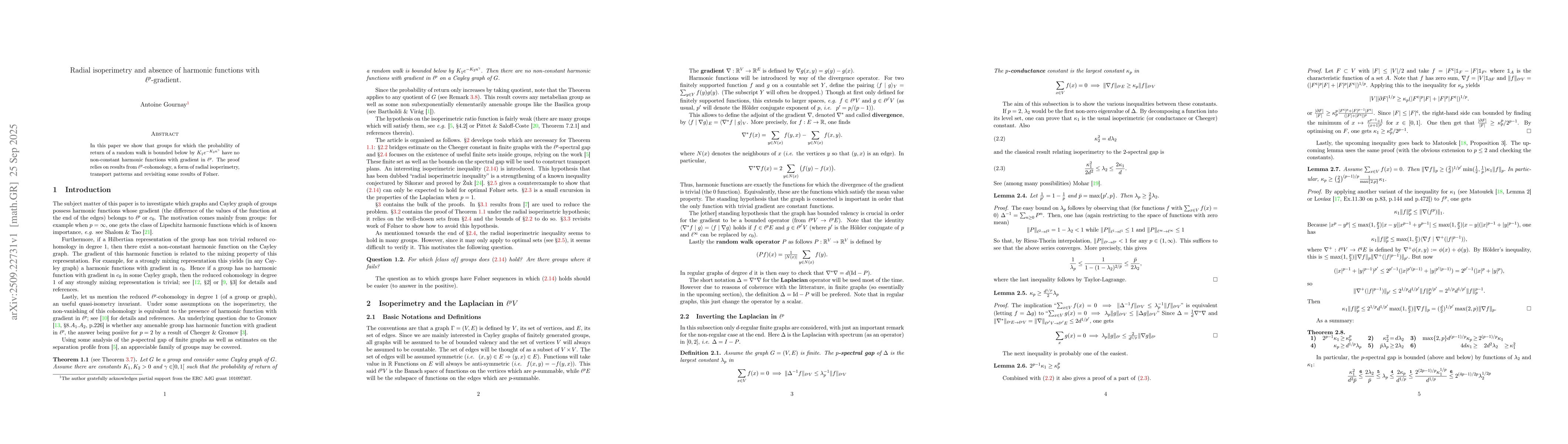 Thumbnail for Radial isoperimetry and absence of harmonic functions with
  $\ell^p$-gradient