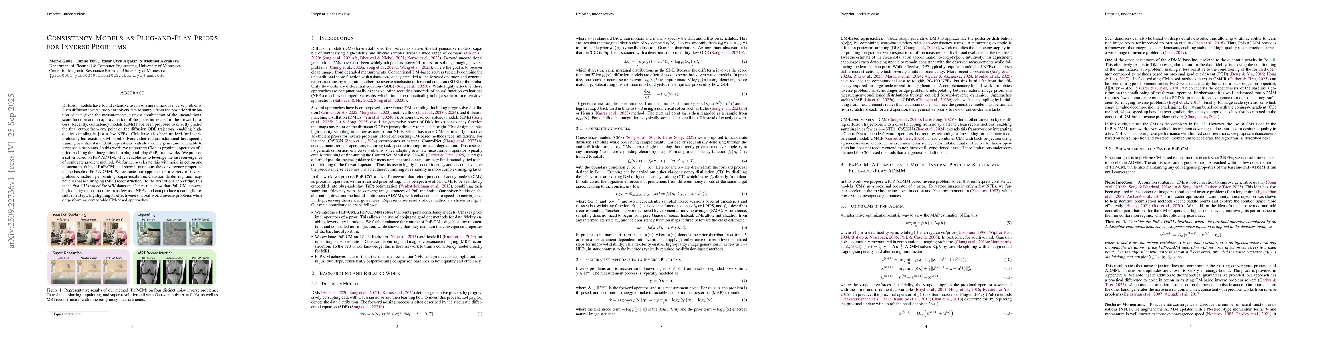 Thumbnail for Consistency Models as Plug-and-Play Priors for Inverse Problems