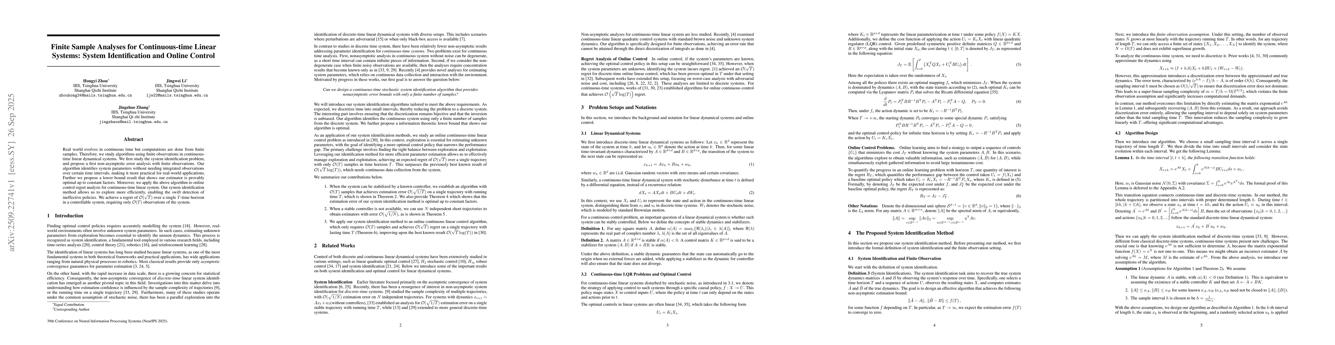 Thumbnail for Finite Sample Analyses for Continuous-time Linear Systems: System
  Identification and Online Control