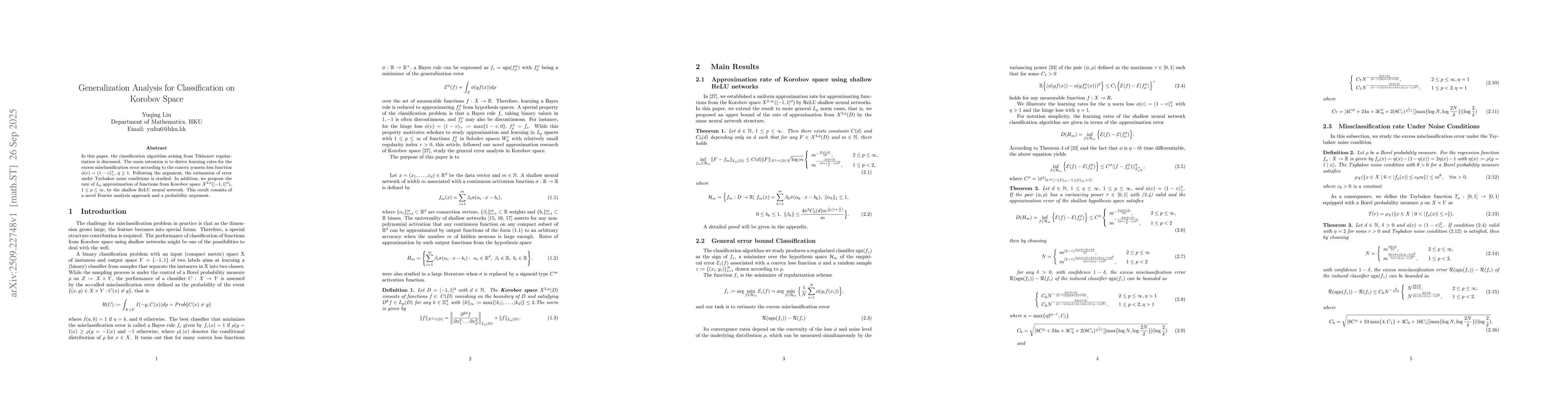 Thumbnail for Generalization Analysis for Classification on Korobov Space
