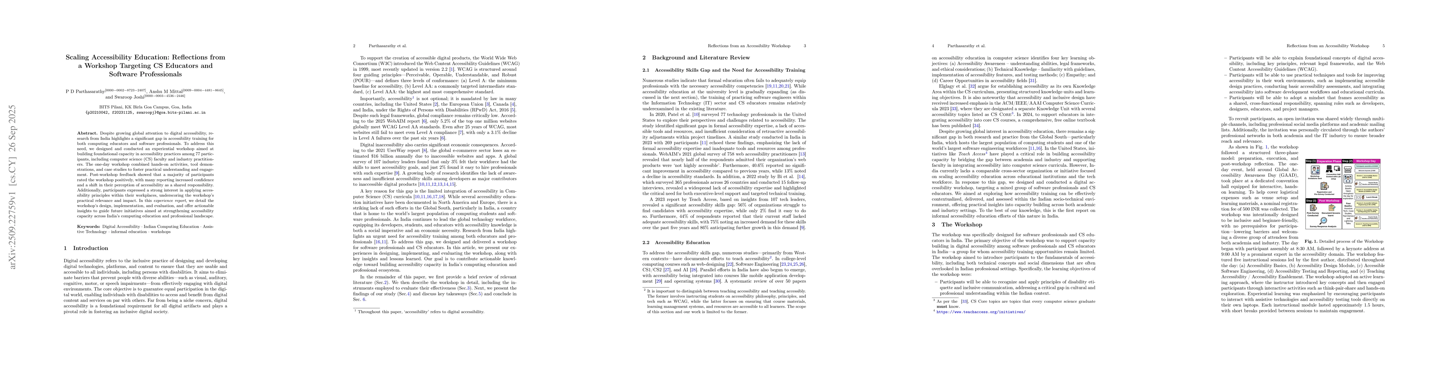 Thumbnail for Scaling Accessibility Education: Reflections from a Workshop Targeting
  CS Educators and Software Professionals