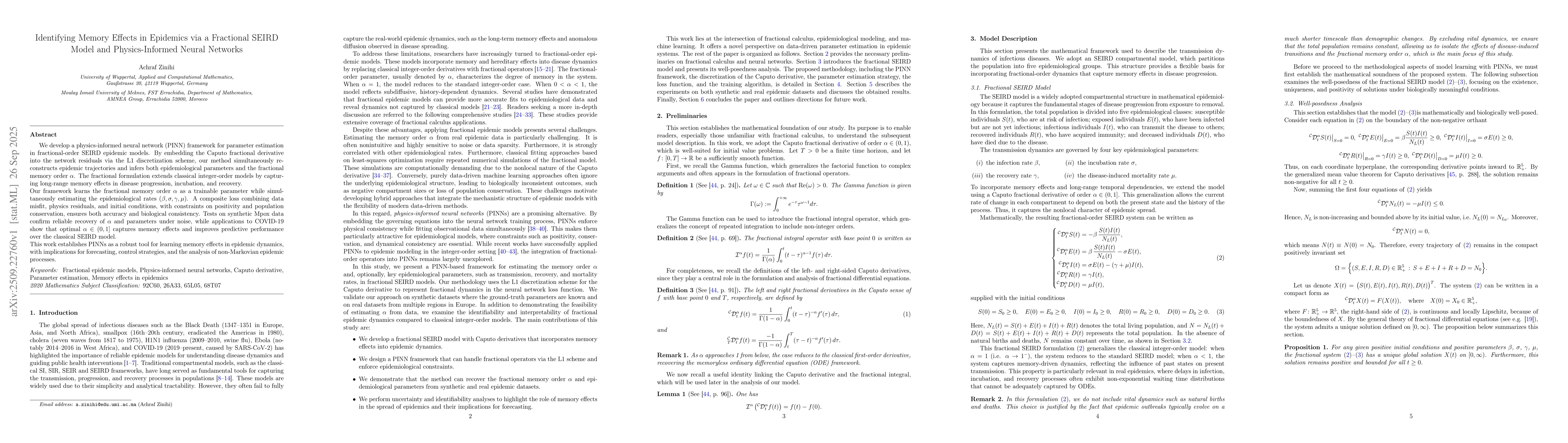 Thumbnail for Identifying Memory Effects in Epidemics via a Fractional SEIRD Model and
  Physics-Informed Neural Networks