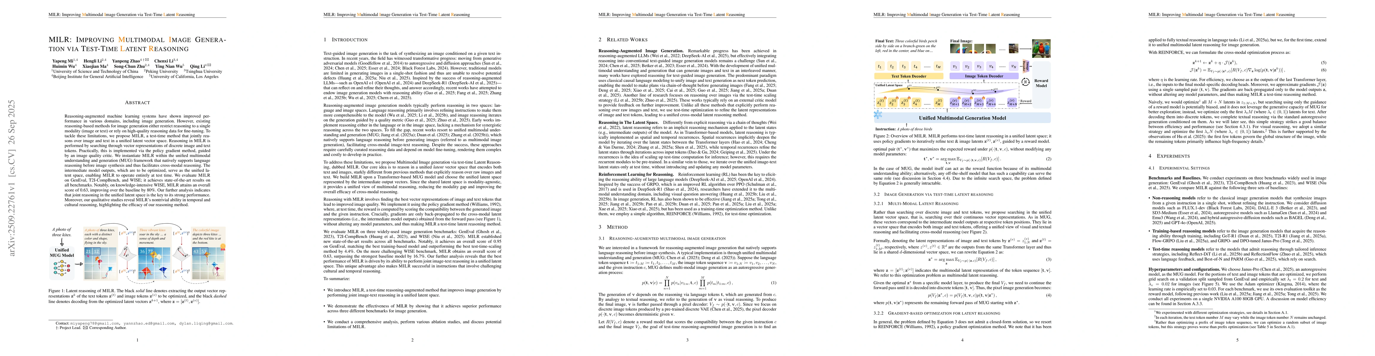 Thumbnail for MILR: Improving Multimodal Image Generation via Test-Time Latent
  Reasoning