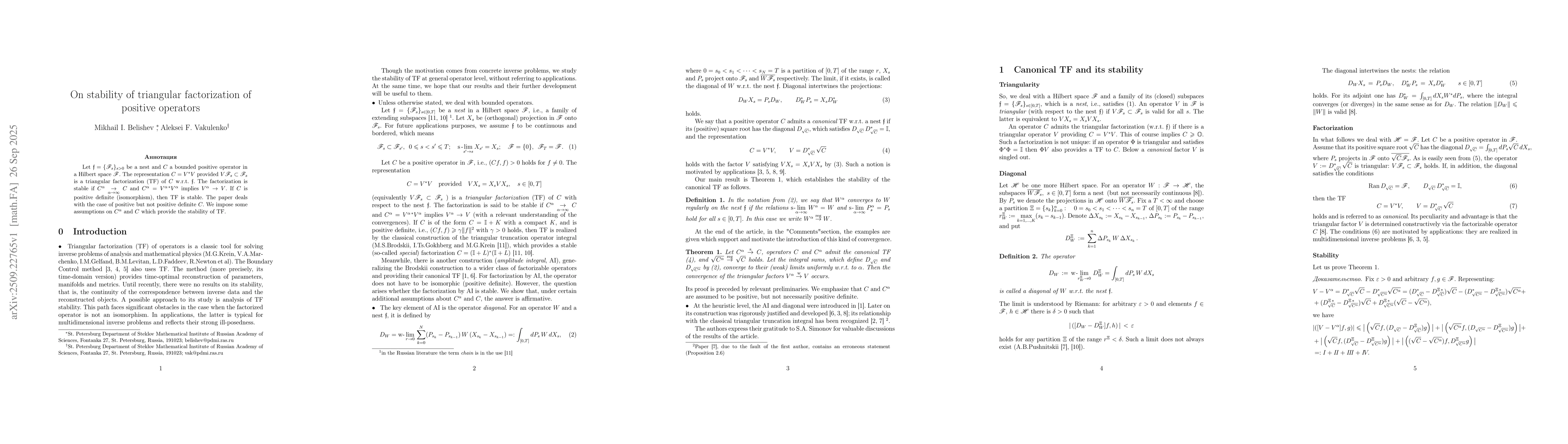 Thumbnail for On stability of triangular factorization of positive operators