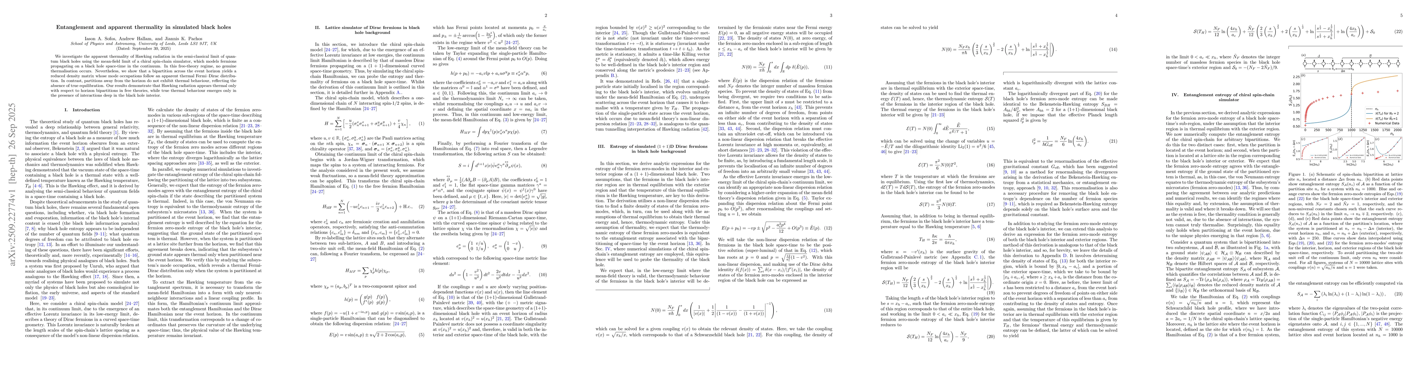 Thumbnail for Entanglement and apparent thermality in simulated black holes