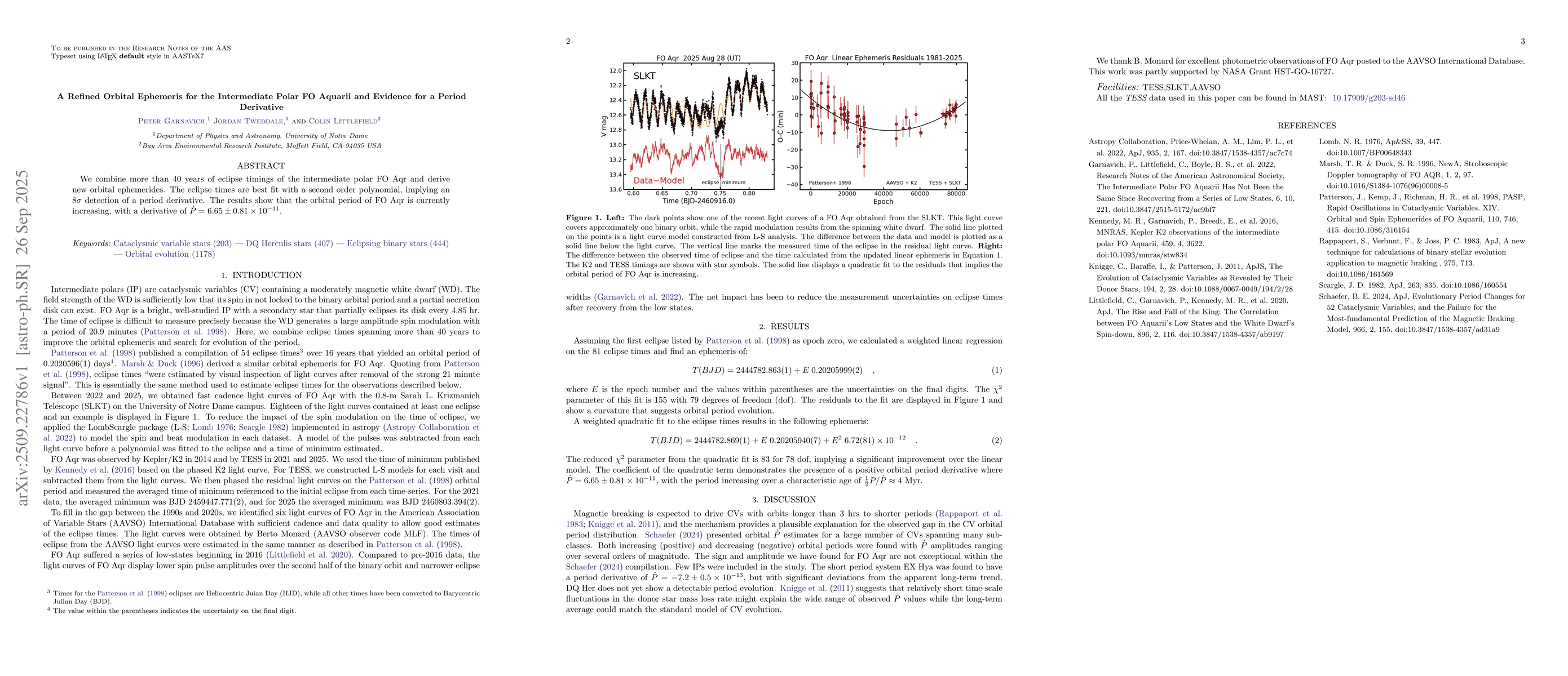 Thumbnail for A Refined Orbital Ephemeris for the Intermediate Polar FO Aquarii and
  Evidence for a Period Derivative