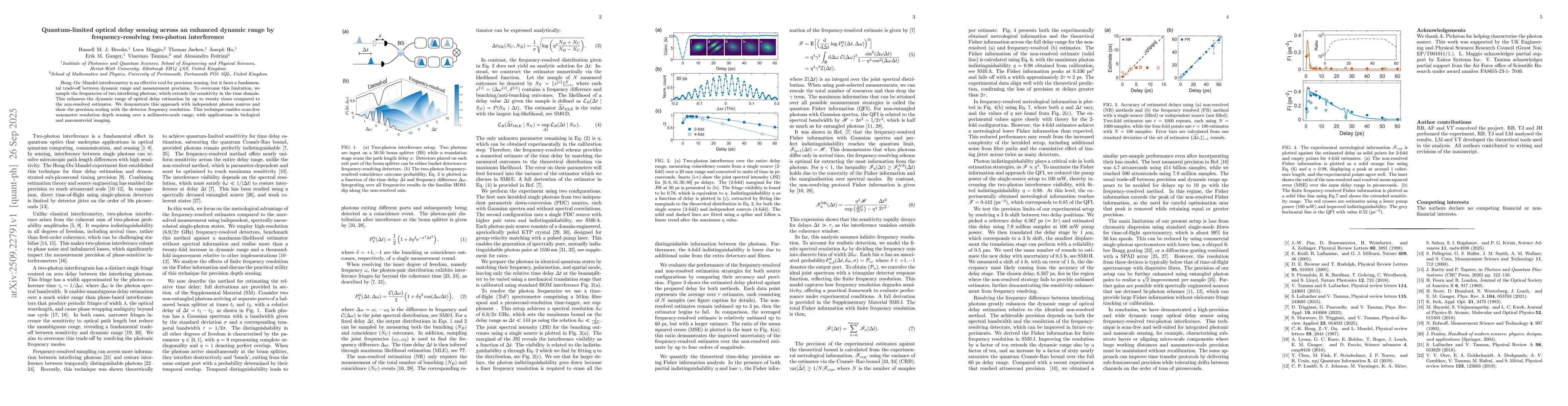 Thumbnail for Quantum-limited optical delay sensing across an enhanced dynamic range
  by frequency-resolving two-photon interference
