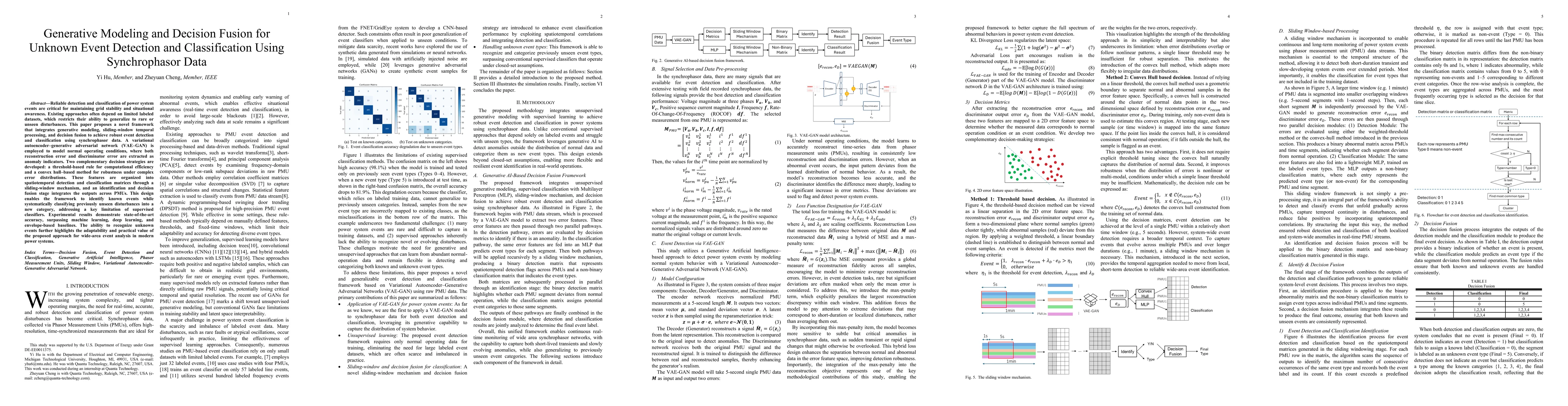 Thumbnail for Generative Modeling and Decision Fusion for Unknown Event Detection and
  Classification Using Synchrophasor Data