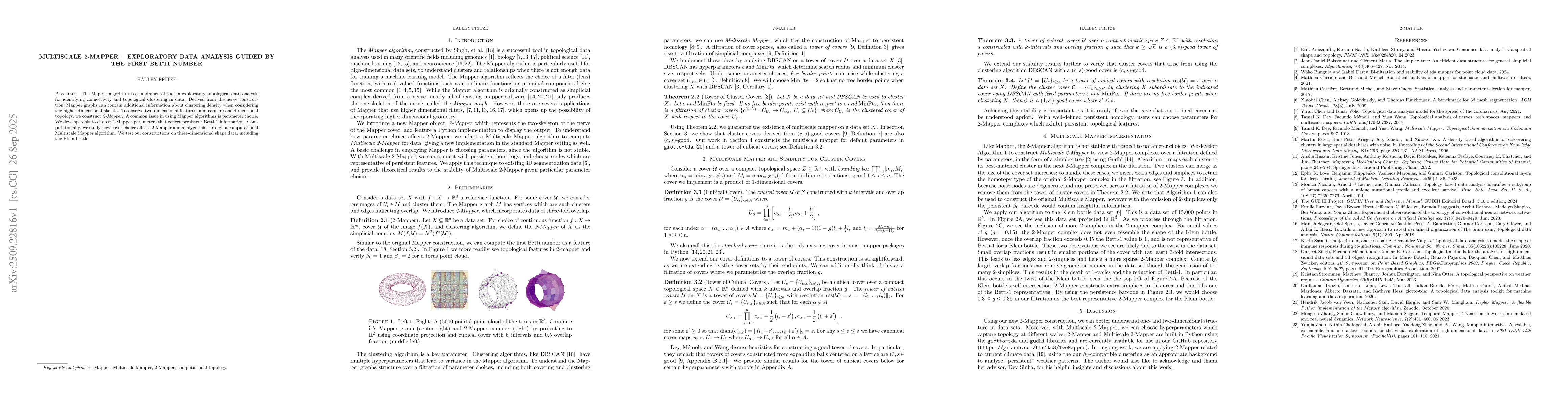 Thumbnail for Multiscale 2-Mapper -- Exploratory Data Analysis Guided by the First
  Betti Number