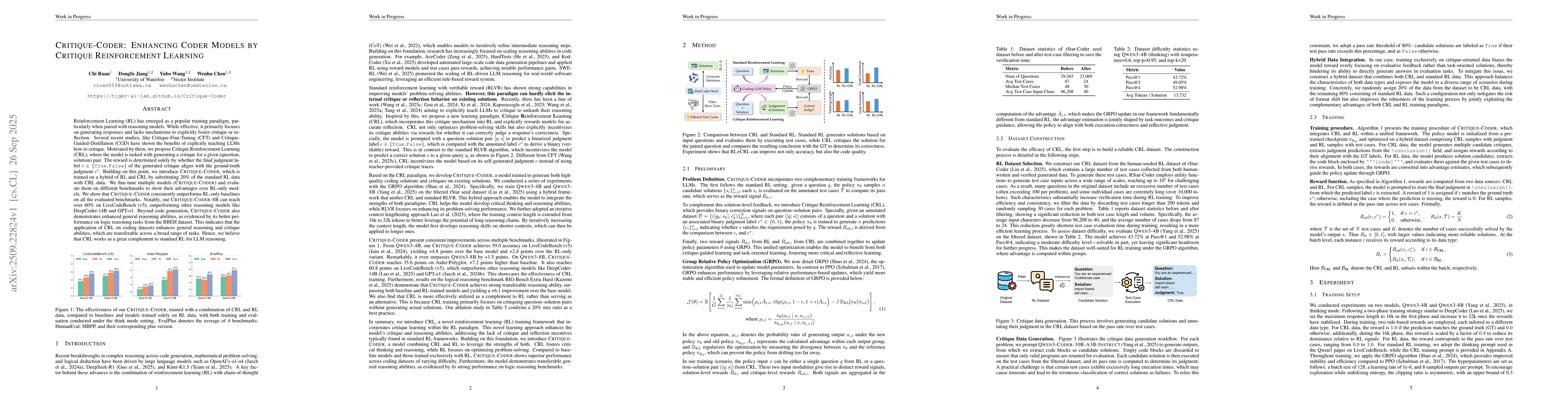 Thumbnail for Critique-Coder: Enhancing Coder Models by Critique Reinforcement
  Learning