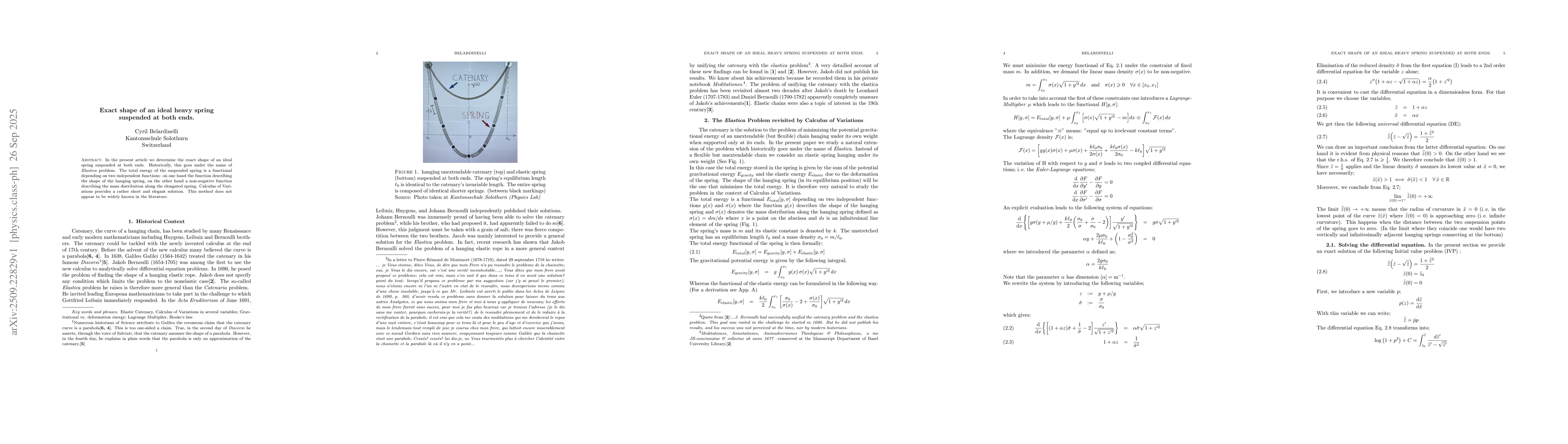 Thumbnail for Exact shape of an ideal heavy spring suspended at both ends