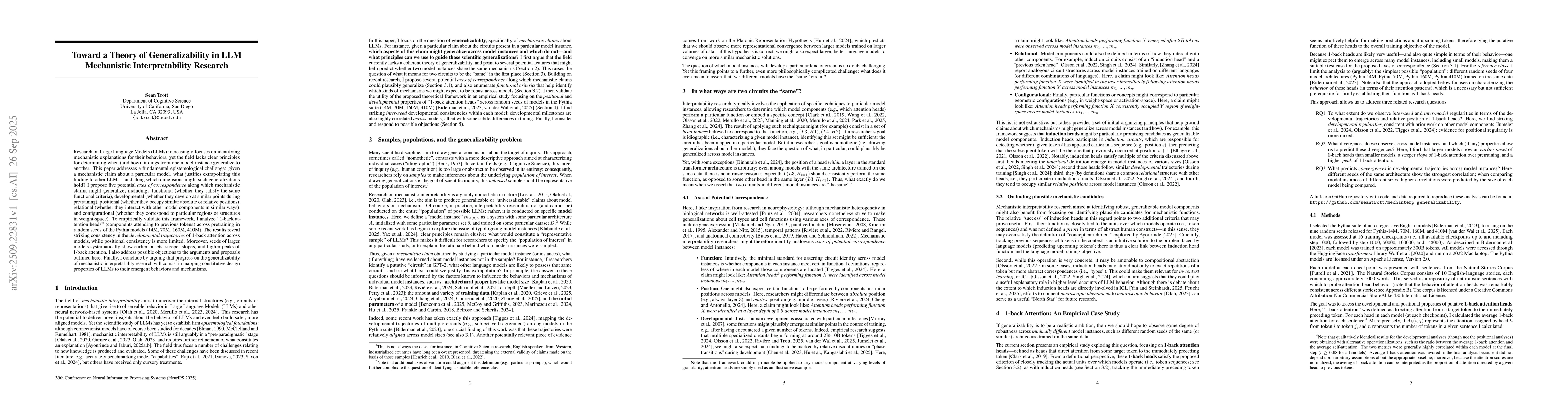 Thumbnail for Toward a Theory of Generalizability in LLM Mechanistic Interpretability
  Research