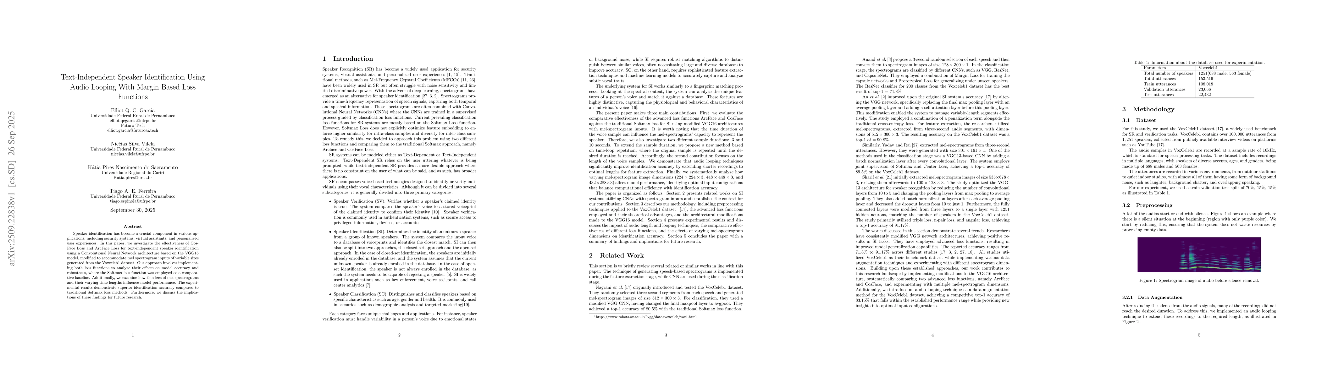 Thumbnail for Text-Independent Speaker Identification Using Audio Looping With Margin
  Based Loss Functions