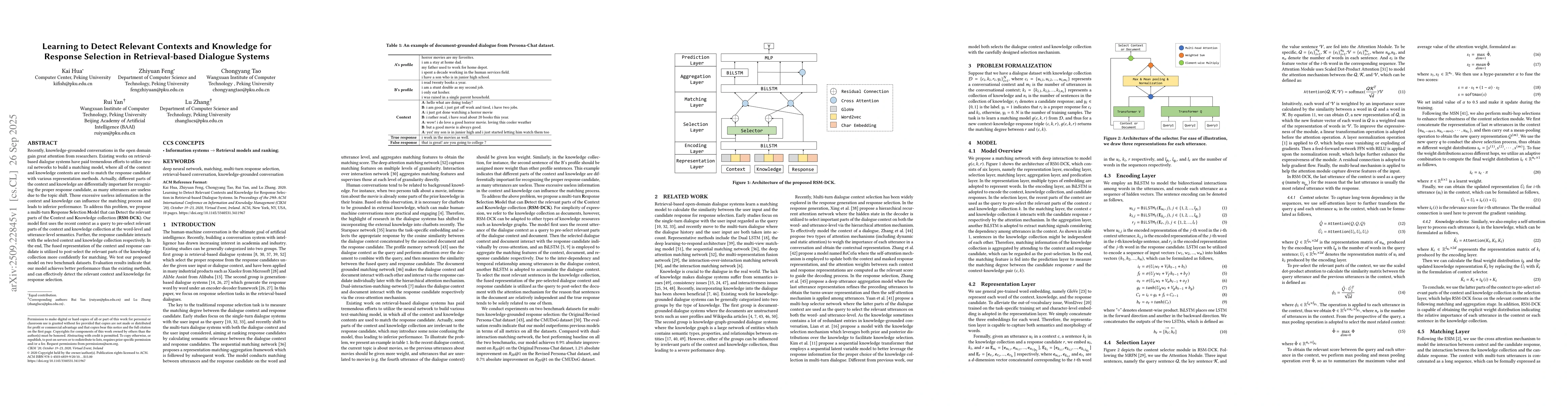 Thumbnail for Learning to Detect Relevant Contexts and Knowledge for Response
  Selection in Retrieval-based Dialogue Systems