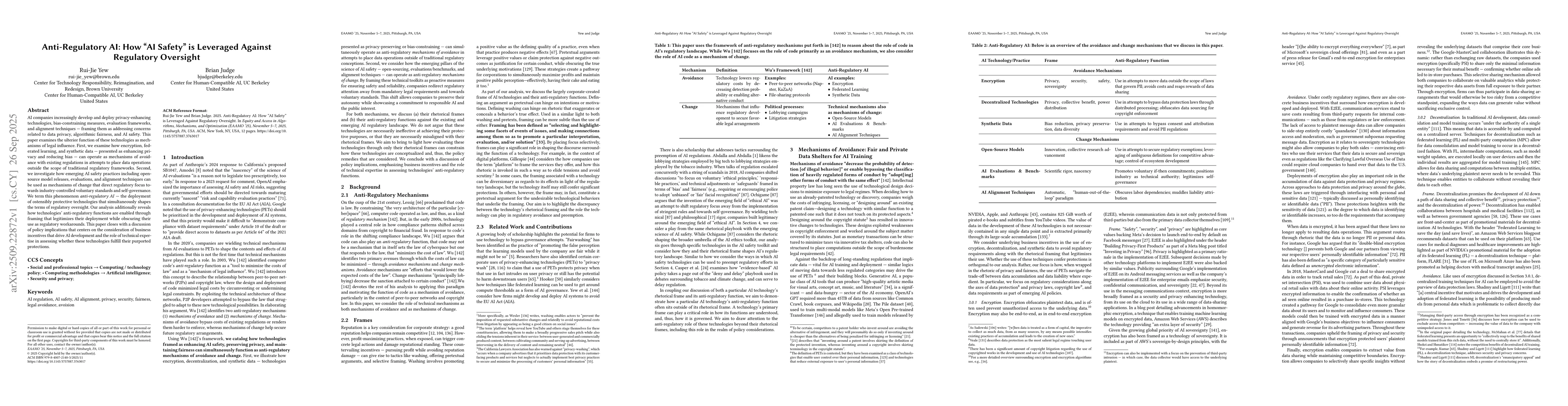 Thumbnail for Anti-Regulatory AI: How "AI Safety" is Leveraged Against Regulatory
  Oversight