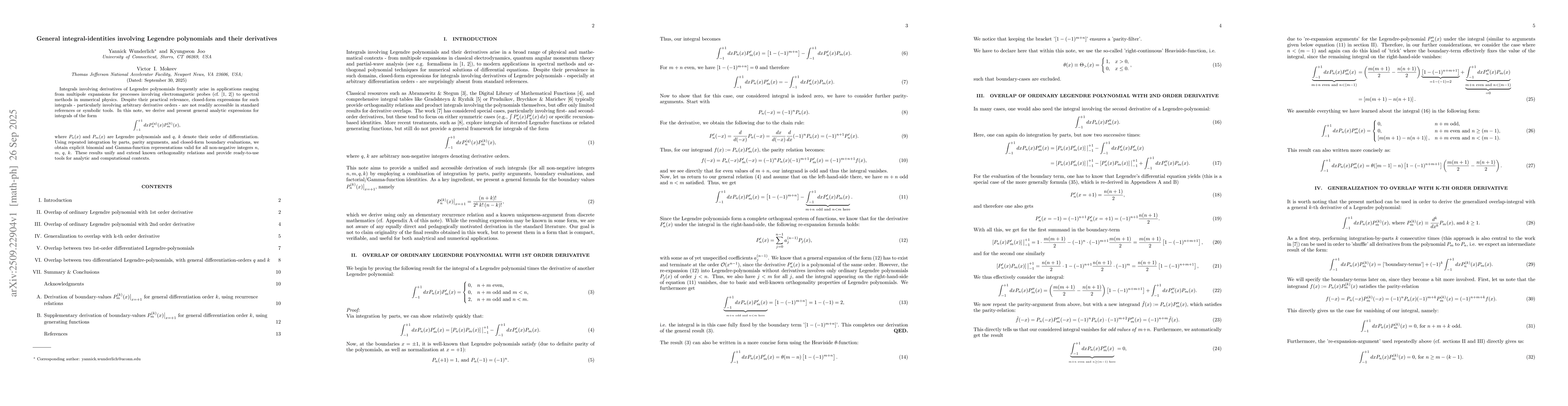Thumbnail for General integral-identities involving Legendre polynomials and their
  derivatives
