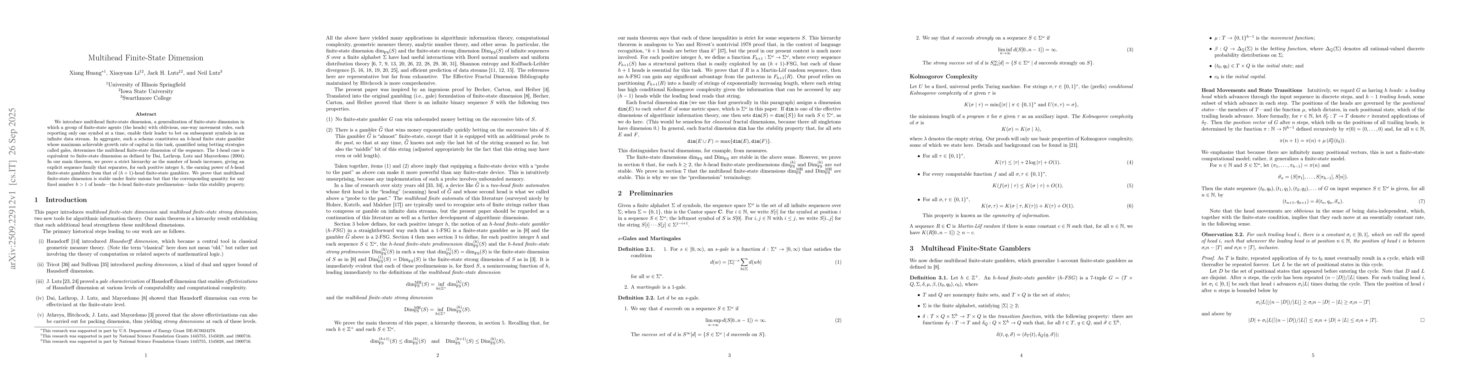 Thumbnail for Multihead Finite-State Dimension