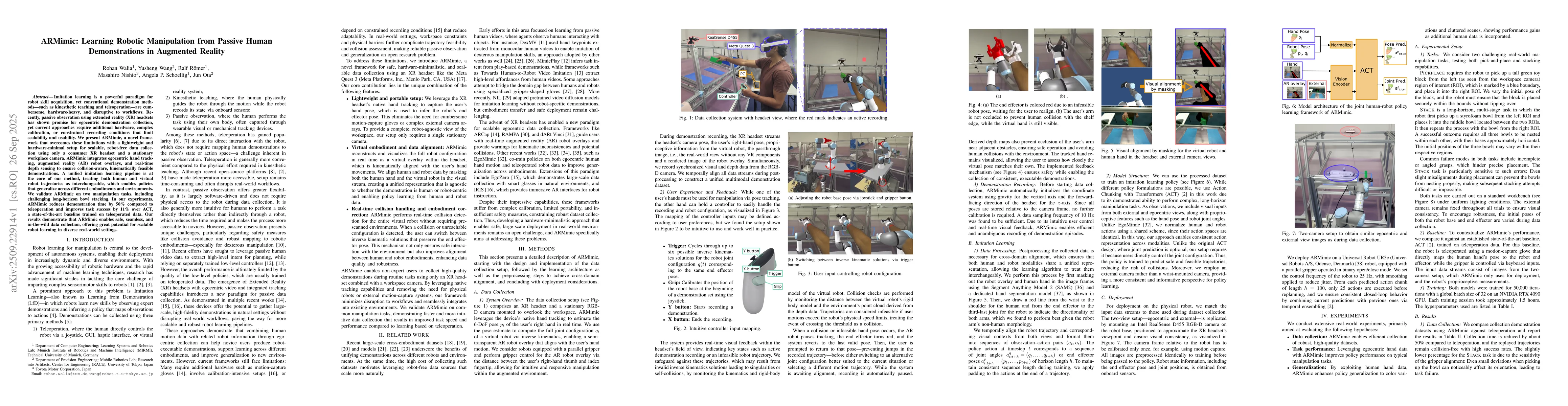 Thumbnail for ARMimic: Learning Robotic Manipulation from Passive Human Demonstrations
  in Augmented Reality