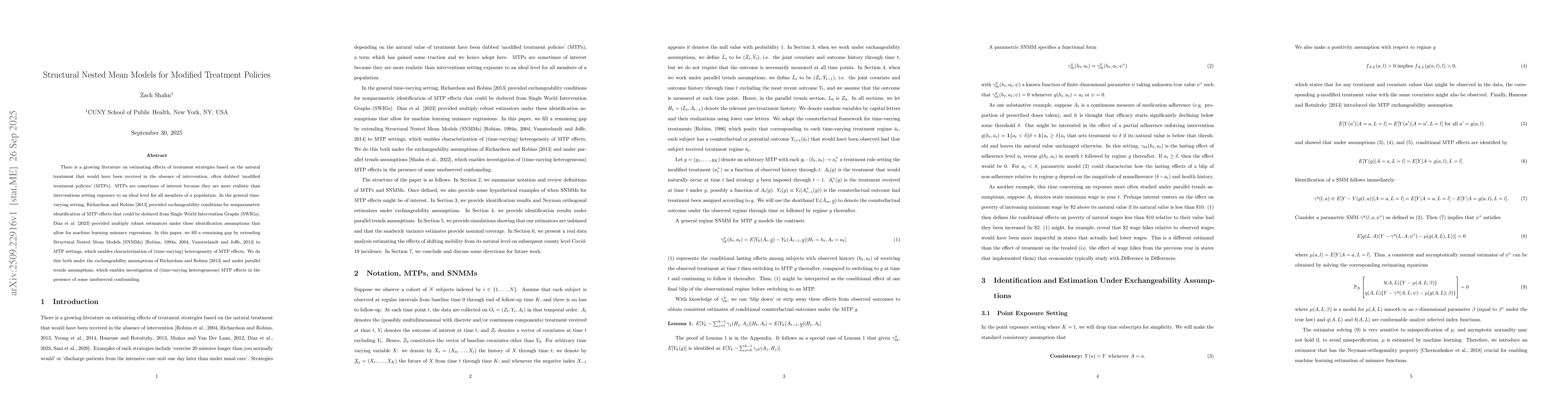 Thumbnail for Structural Nested Mean Models for Modified Treatment Policies