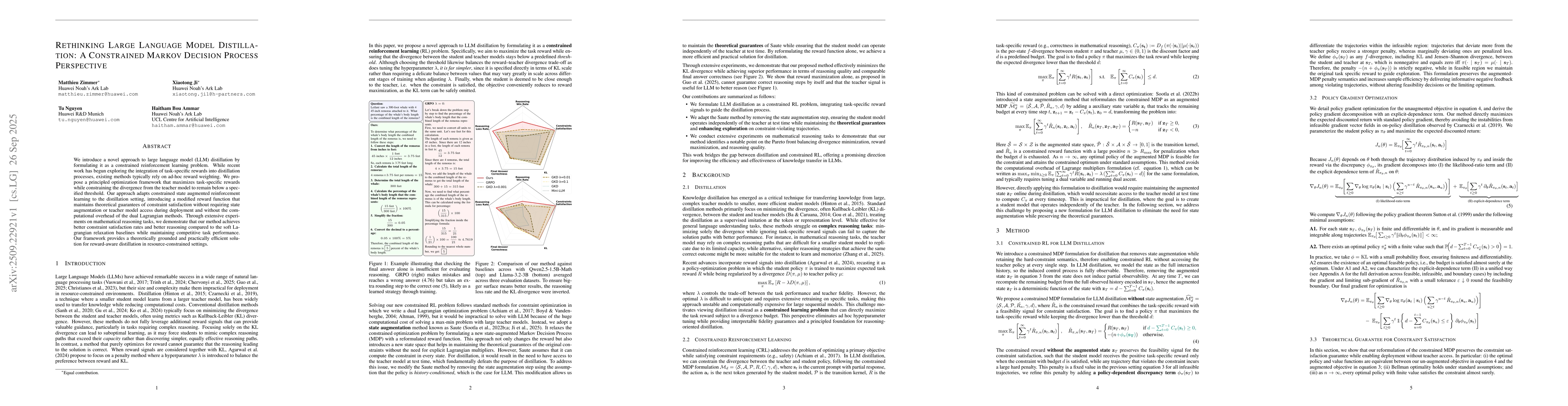 Thumbnail for Rethinking Large Language Model Distillation: A Constrained Markov
  Decision Process Perspective