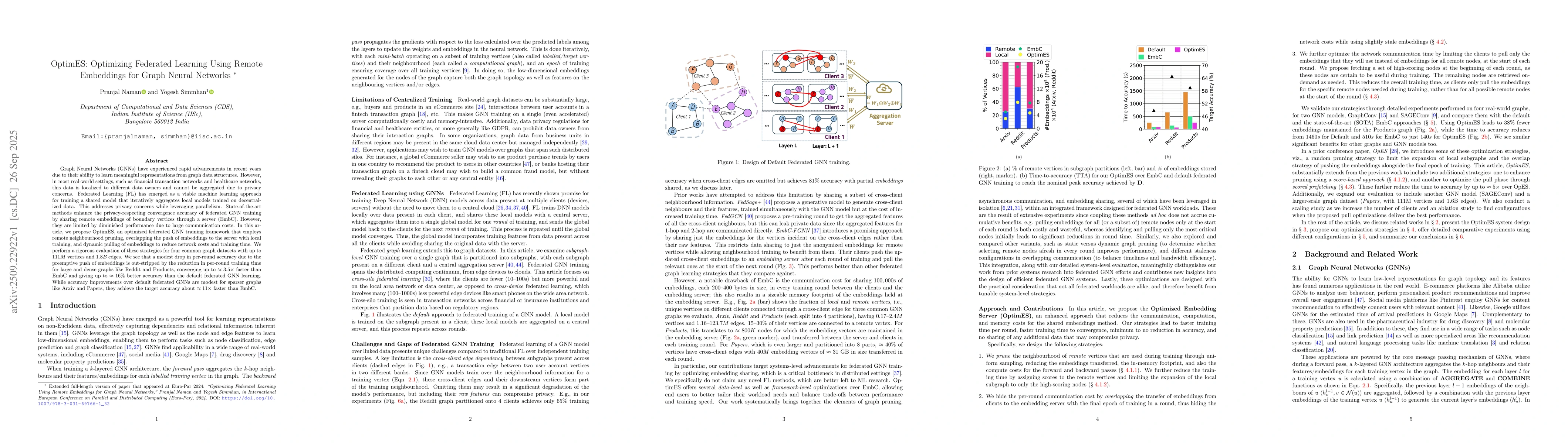 Thumbnail for OptimES: Optimizing Federated Learning Using Remote Embeddings for Graph
  Neural Networks