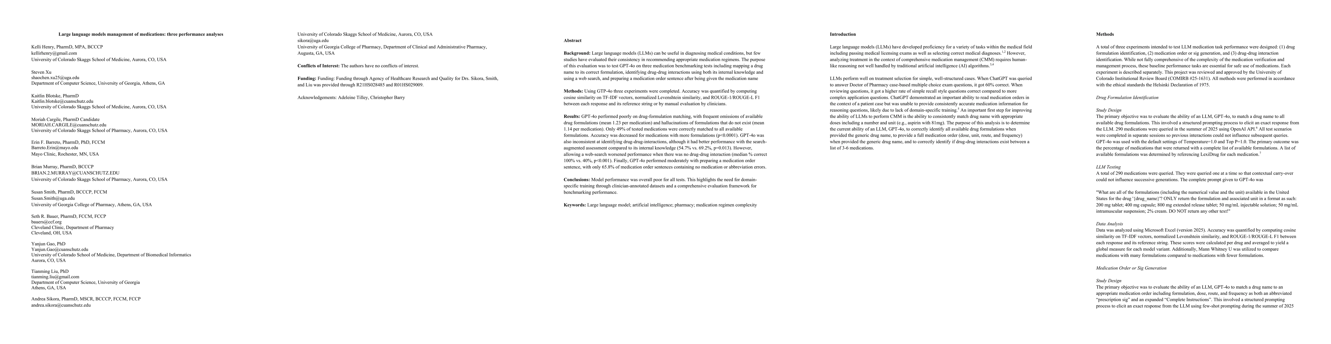 Thumbnail for Large language models management of medications: three performance
  analyses