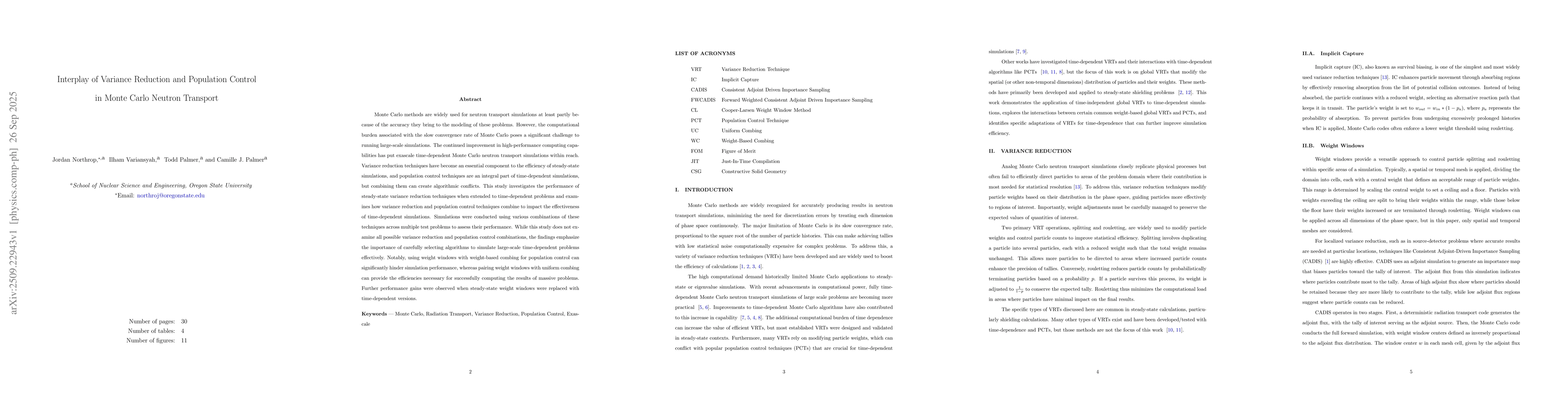 Thumbnail for Interplay of Variance Reduction and Population Control in Monte Carlo
  Neutron Transport