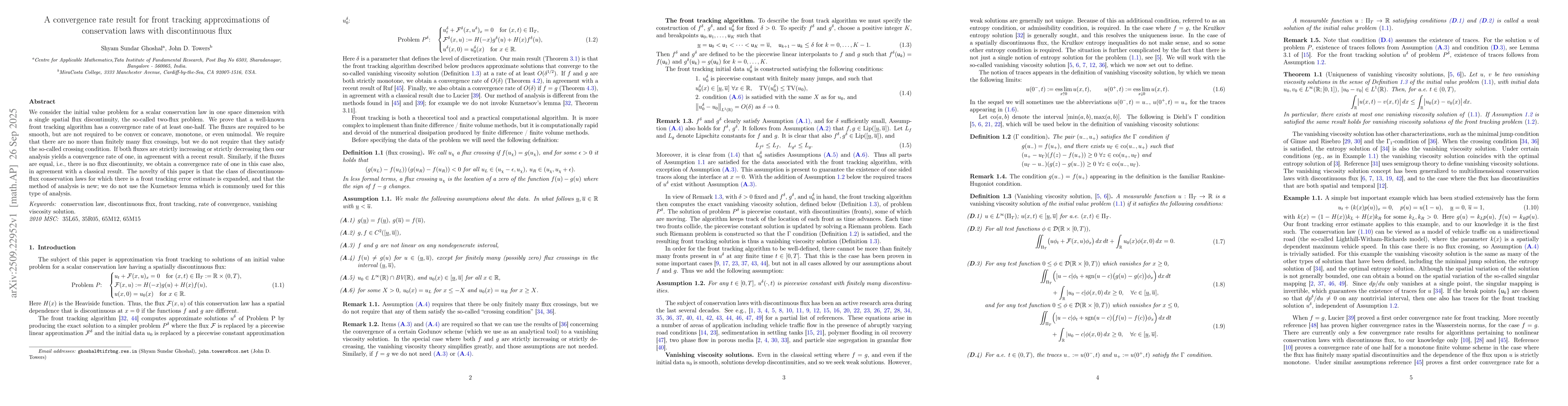 Thumbnail for A convergence rate result for front tracking approximations of
  conservation laws with discontinuous flux