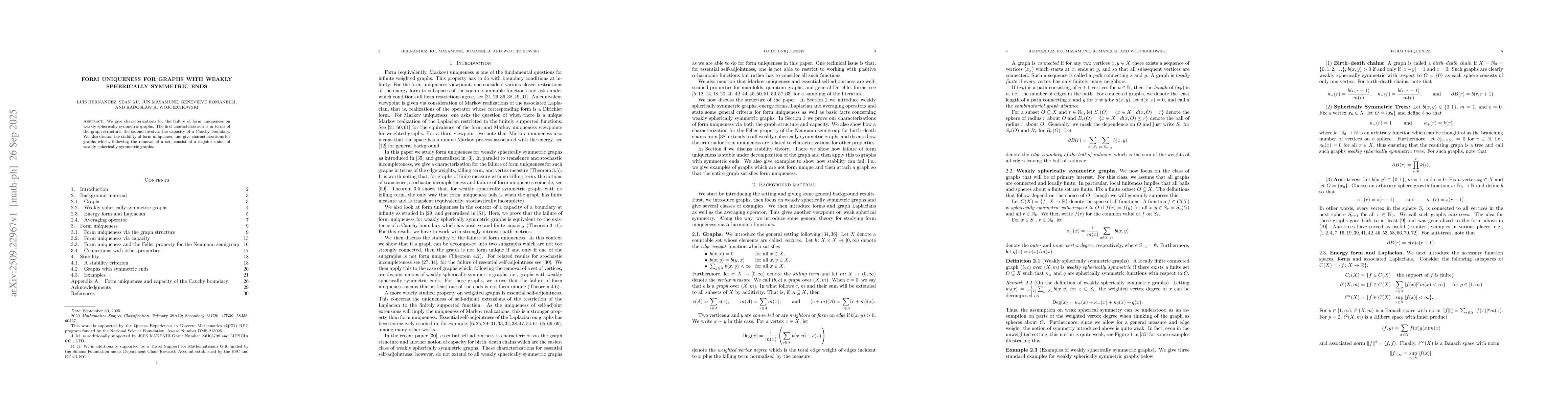 Thumbnail for Form uniqueness for graphs with weakly spherically symmetric ends