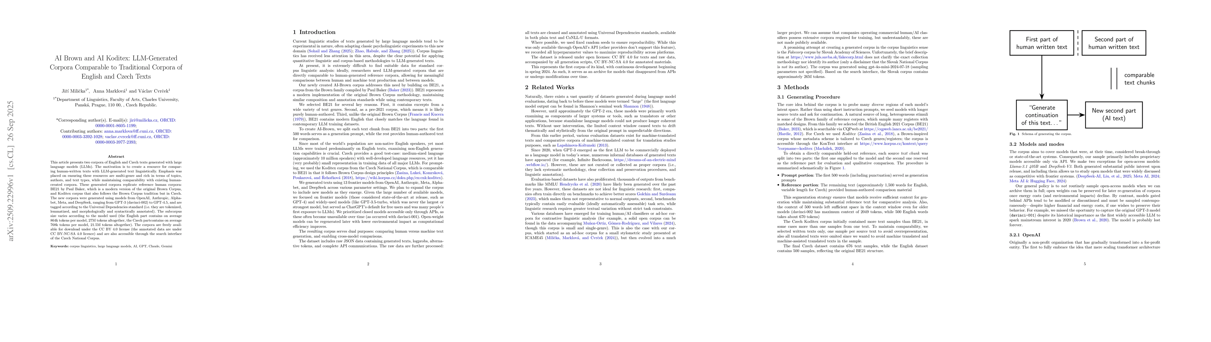 Thumbnail for AI Brown and AI Koditex: LLM-Generated Corpora Comparable to Traditional
  Corpora of English and Czech Texts