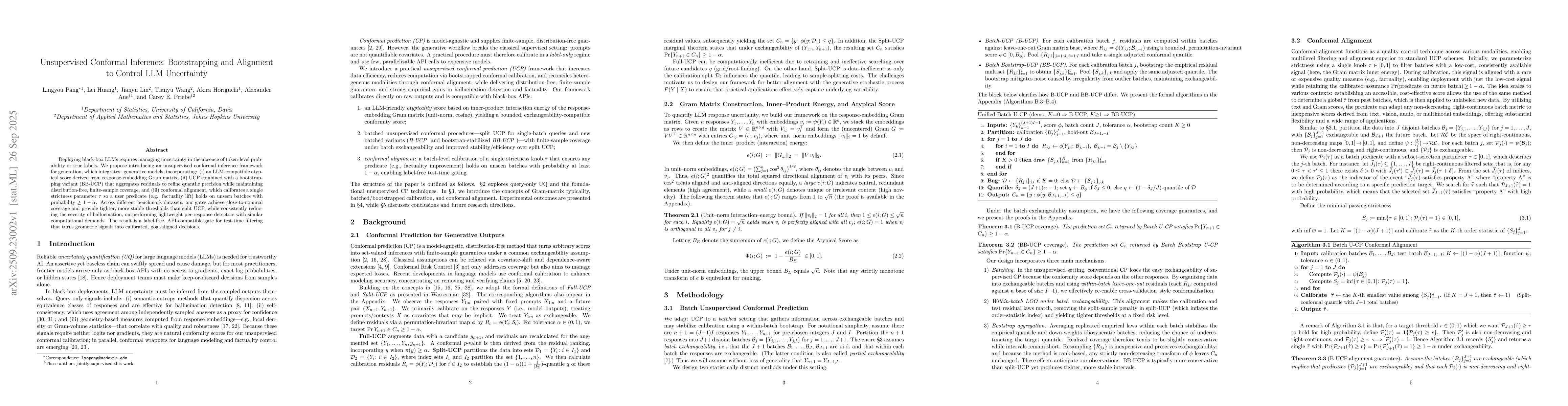 Thumbnail for Unsupervised Conformal Inference: Bootstrapping and Alignment to Control
  LLM Uncertainty