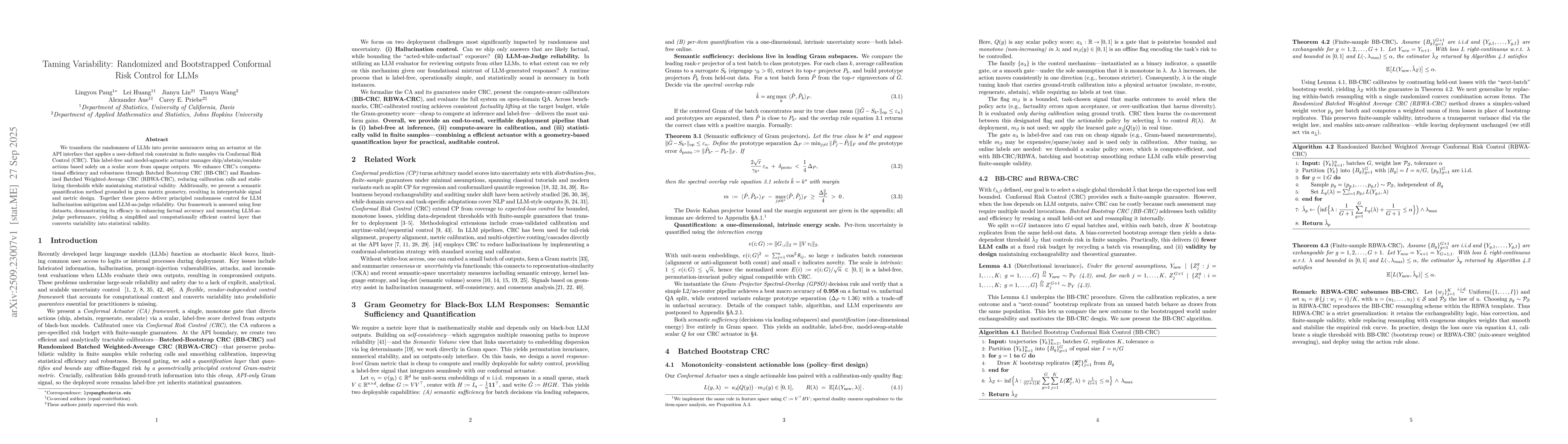 Thumbnail for Taming Variability: Randomized and Bootstrapped Conformal Risk Control
  for LLMs