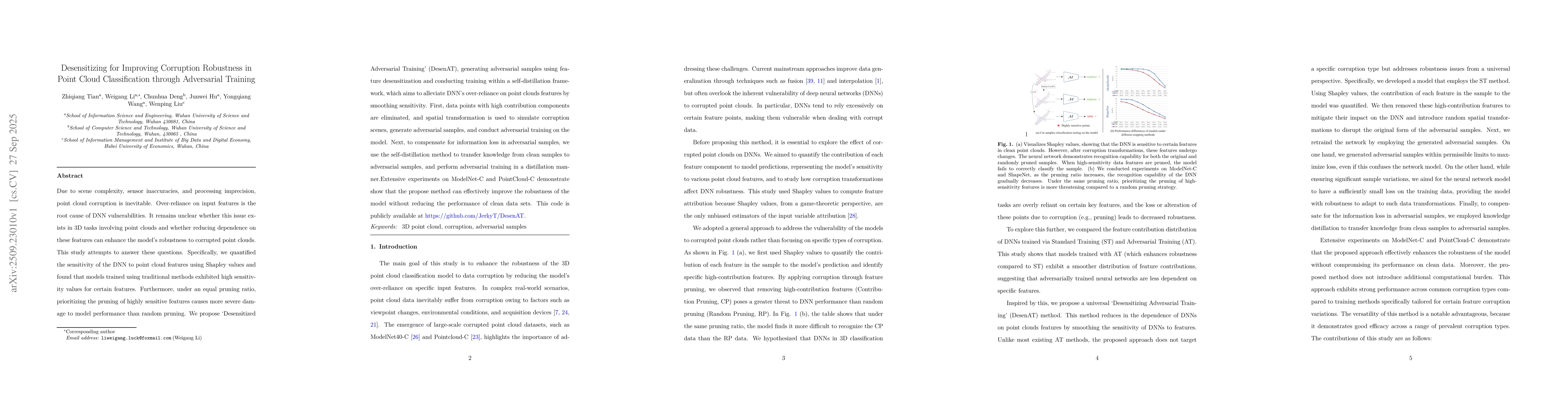 Thumbnail for Desensitizing for Improving Corruption Robustness in Point Cloud
  Classification through Adversarial Training