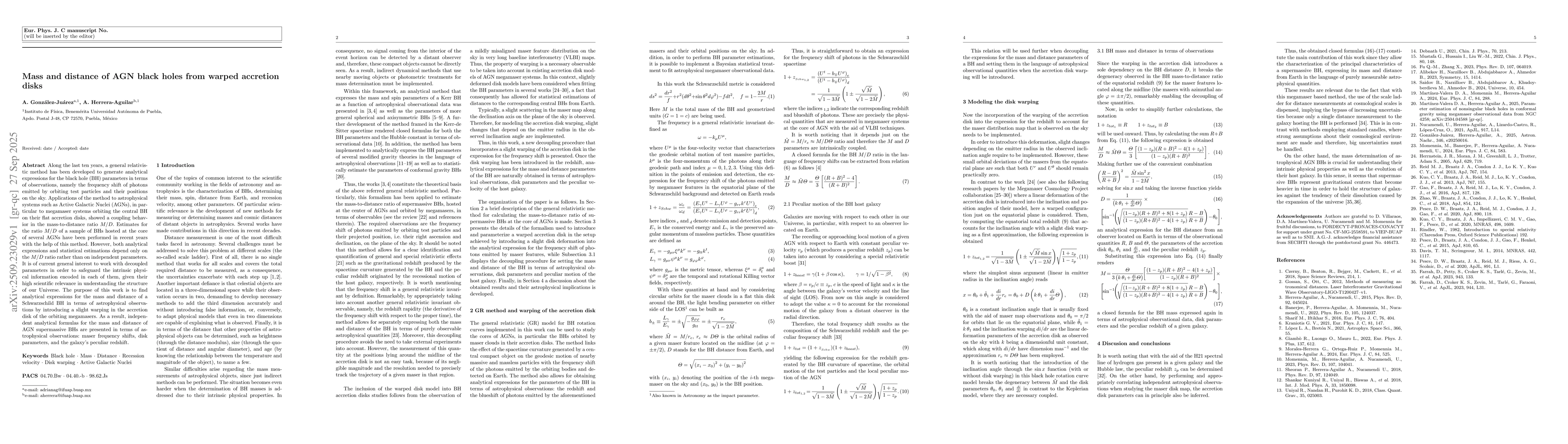 Thumbnail for Mass and distance of AGN black holes from warped accretion disks