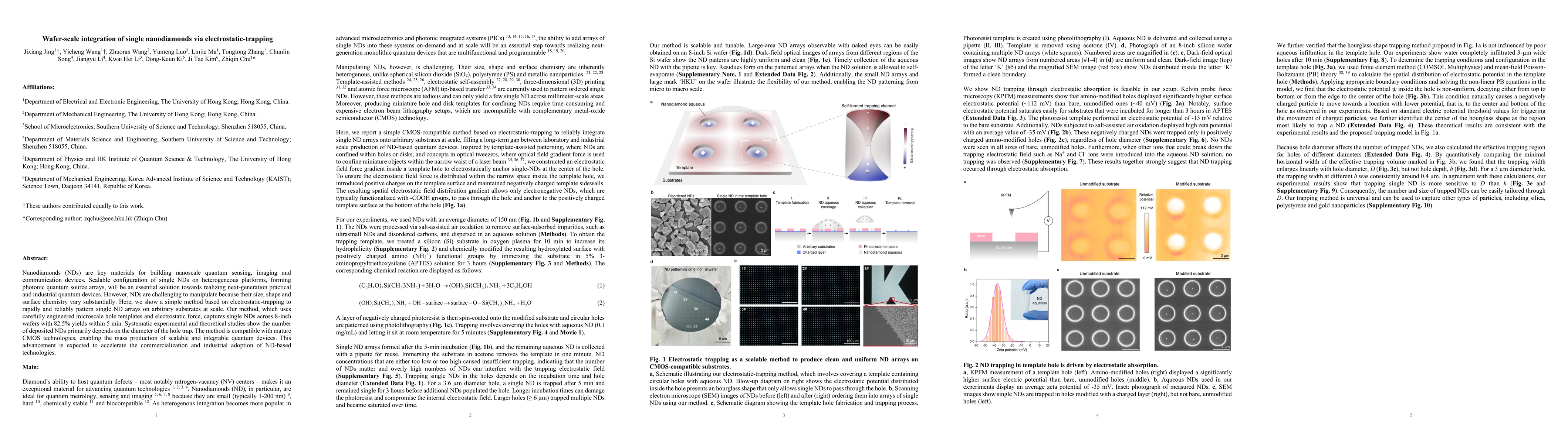 Thumbnail for Wafer-scale integration of single nanodiamonds via
  electrostatic-trapping