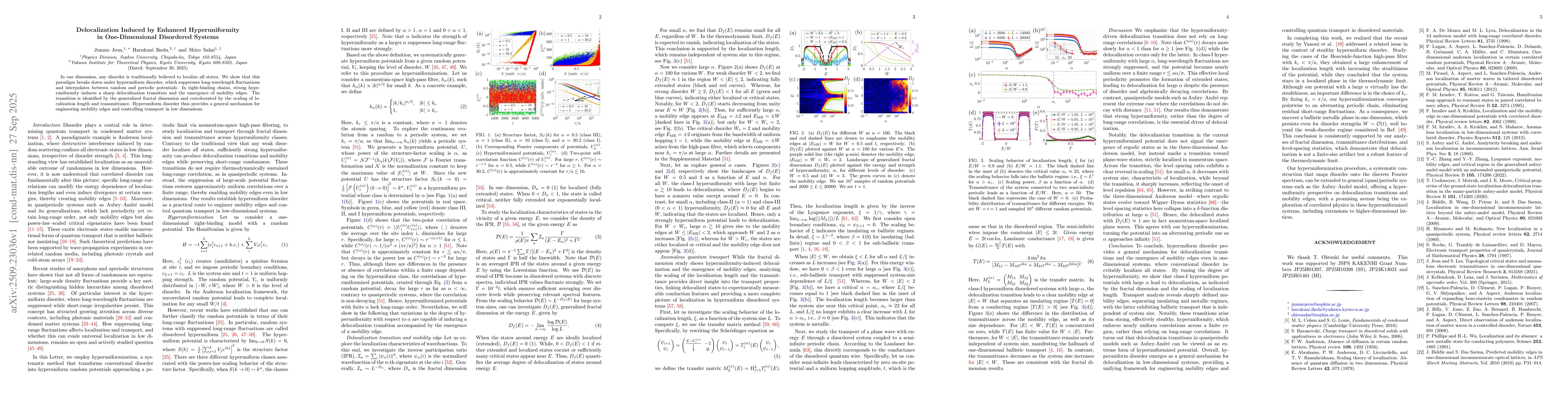 Thumbnail for Delocalization Induced by Enhanced Hyperuniformity in One-Dimensional
  Disordered Systems