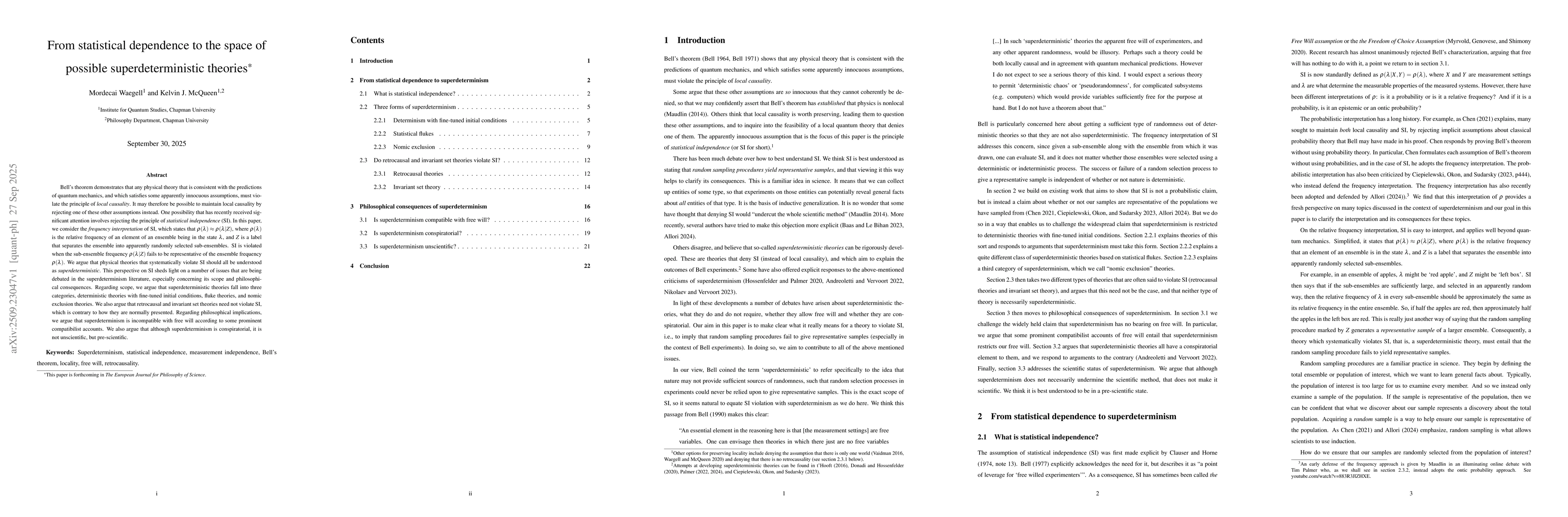 Thumbnail for From statistical dependence to the space of possible superdeterministic
  theories