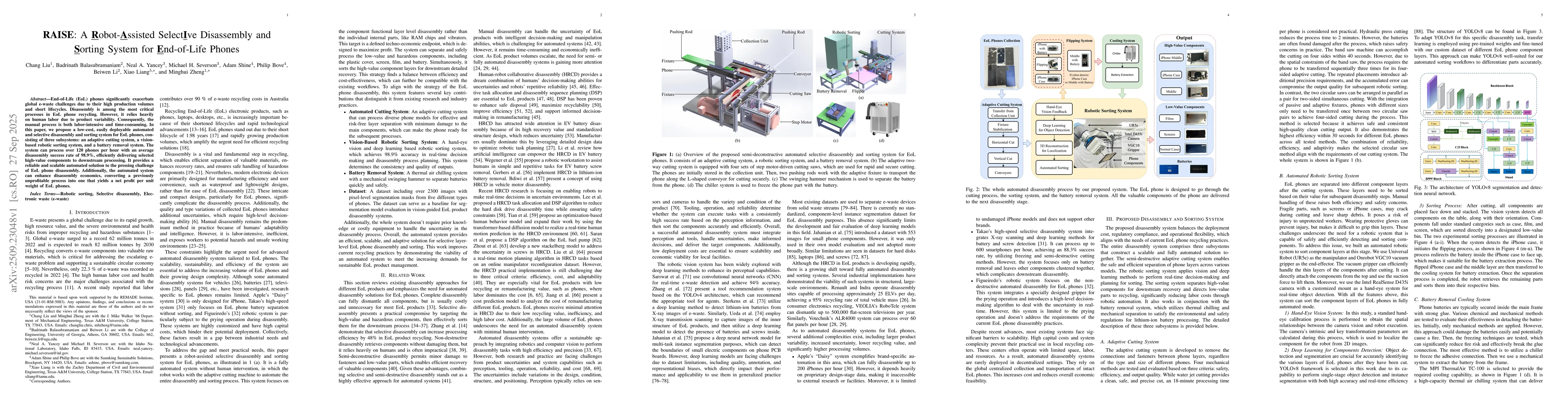 Thumbnail for RAISE: A Robot-Assisted Selective Disassembly and Sorting System for
  End-of-Life Phones